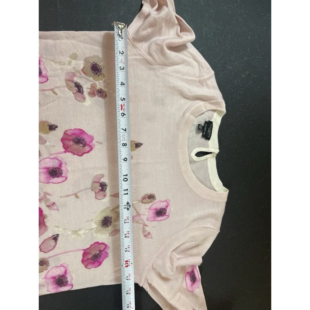 Talbots 100% Merino Wool Pink Floral Sweater PS Lightweight Knit
